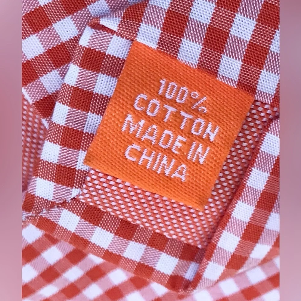 Tallia Orange White Gingham Necktie Tie Hipster Preppy Whimsical Goblin Core